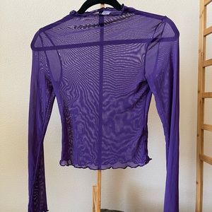 Purple Mesh Long-Sleeve Top, Mockneck turtle neck